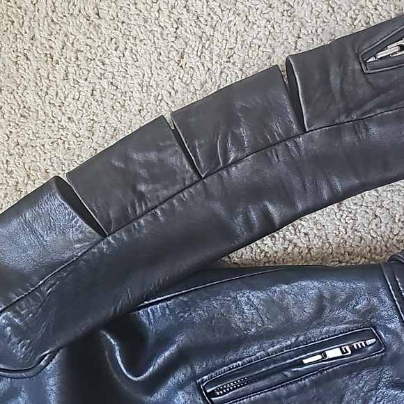 Maje Leather Motorcycle Jacket with Sleeve Slits - Picture 11 of 14